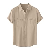 Générique Chemisette Homme Chemise Été Coton Lin Fincut Teeshirt Mode Léger Tshirt Doux Confortable Tee Shirt Extensible T-Shirts Respirant Vêtements Mes Commandes Passées Beige 3XL