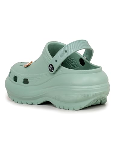 Image of ATHCO Roxxie Clogs For Women's|Girl's| Dual-Color Soft EVA Cushioned With Massage Footbed|Easy Wear with Adjustable Back Strap|Lightweight Platform Heels|Flexible|Breathable|Extra Soft Comfortable Anti-Skid Casual Mule|All-Season|Summer|Monsoon|Rain|Winter|Waterproof|Casual Slip-On Sandal with Cute Charms & Chunky Design|Indoor & Outdoor Wear|Trendy|Fashionable|Stylish|Shoes