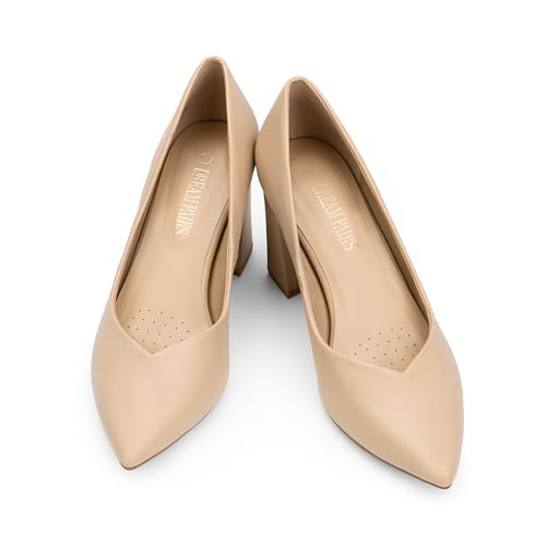 DREAM PAIRS Women’s High Chunky Closed Toe Block Heels Pointed Toe Wedding Party Elegant Slip On Pumps Shoes4