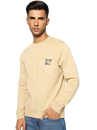 Image of Jack & Jones Men's Cotton Blend Typography Regular Fit Crew Neck Hoody