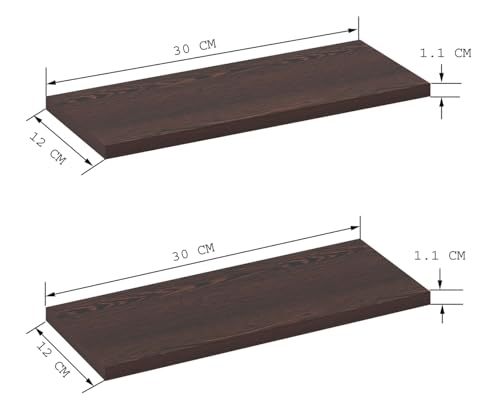 Image of Captiver Wooden Wall Mounted Display Shelf 2 Tier (12x30 CM,Finish Wenge) Living Room Kitchen Storage Bedroom Showpiece Racks Study Designer Organiser