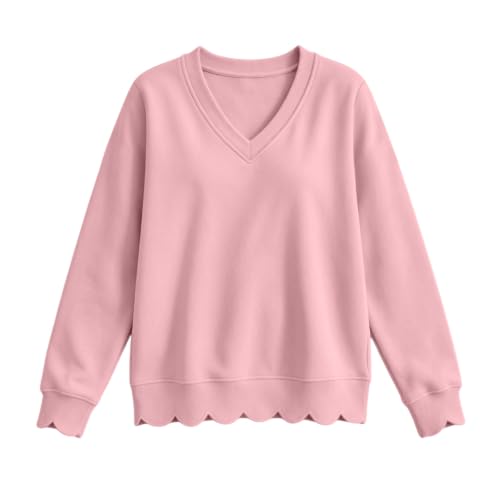 Oversized Pullover Sweaters for Women Casual Scalloped V Neck Tops | Scalloped Edge V neck Sweatshirt ,Relaxed Loose Fit,Lightweight Loungewear,Athletic Daily Trendy Fall Outfits - image 5