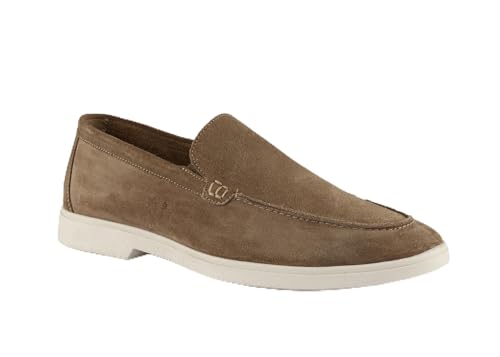 Men's Suede Slip-On Loafers, Taupe with White Sole, Casual Comfort Moccasin Style