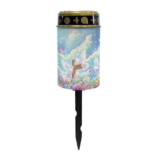 Image of Cross and Peace Dove Solar Grave Lights - Flameless Solar Powered Light for Prayer - Waterproof - Cemetery Decor Candle Lamp
