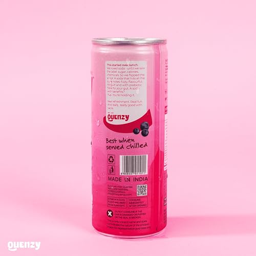 Image of Quenzy Prebiotic Soda - Blueberry Litchi | 5g Prebiotic Fibre for Gut Health | Low Calorie Soda (<15 kcal) | No Added Sugar | Zero Preservatives | Healthy Sparkling Drink | Pack of 6 x 250ml