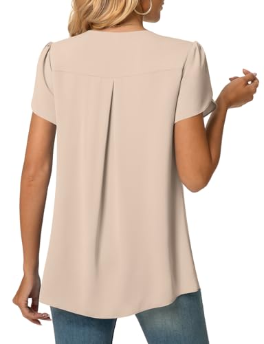 Anyally Women's Plus Size Summer Tunic Tops Dressy Casual Chiffon Blouses Short Sleeve T-Shirts for Leggings3