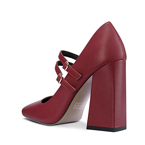 DearOnly Women Chunky Block High Heel Square Toe Pumps Mary Jane Buckle Wedding Dress 3.9 Inches Heels3