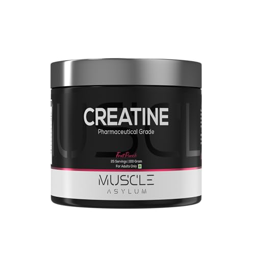 Image of Muscle Asylum Creatine Monohydrate Powder - Fruit Punch Flavor, 100g (25 Servings) | Pharmaceutical Grade Pre-Workout for Muscle Growth & Strength