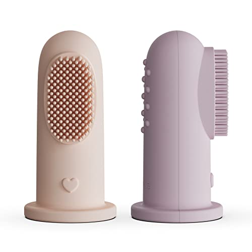 Moonkie Kit per la pulizia orale dello spazzolino da denti per bambini dai 3 mesi in su, 2 pezzi (fard / malva pallido)