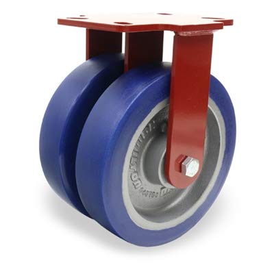 Hamilton Heavy Service Dual-Wheel Rigid Caster Part# R-HS2-8EGB 8" x 2" Ergo-Glide XT Polyurethane (85A) on Cast Iron Wheels with 1/2" Sealed Precision Ball Bearings - 2,900 lbs Capacity - USA Made