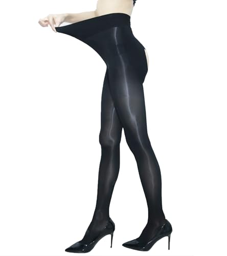 Image of Women's Oil Shiny Pantyhose High Waist Sheer Shimmer Tights Control Top Glossy Pantyhose for Women