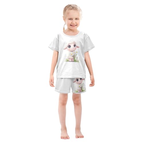 Llama Daisies White Pajama Set Short Sleeve Summer Pajamas Shorts Sets PJ Clothes Set Soft 5Y3