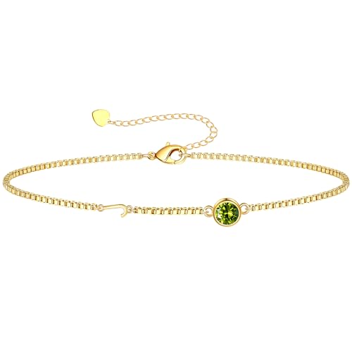 Image of Birthstone Bracelets for Women, Initial Bracelet Teen Stocking Stuffers Birthday Gifts for Teen Girls Initial Bracelet Trendy Letter A-Z Dainty Bracelet 21st 30th Mom Birthday Gift Birthstone Jewelry