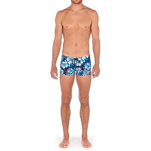 KAJYY Men's Bregançon Swim Shorts Swimwear, Blue/Red Camouflage Print, M Cover