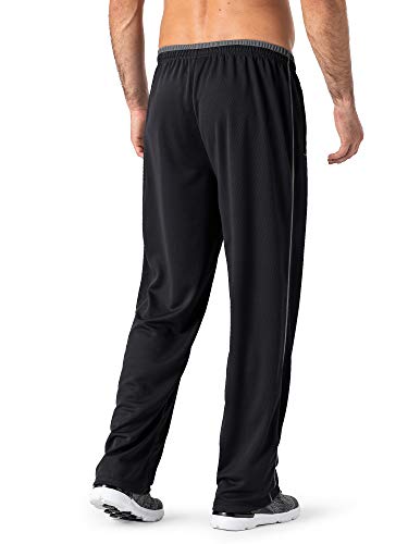 Magnivit MT-27-BLACK/GREY-L Men'S Mesh Warm-Up Sweatpants Open Bottom Athletic Lightweight Track Pants Black/Grey thumb #1