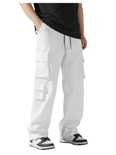 SHENHE Men's Drawstring Waist Workout Cargo Pants Street Casual Loose Pants with Pockets