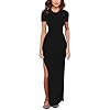 Meenew-Womens-Beach-Vacation-Long-Summer-Dress-High-Slit-Bodycon-Maxi-Dress Womens Short Sleeve Summer Beach Vacation Bodycon High Split Maxi Dress Black M
