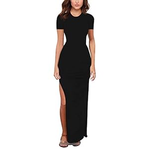 Meenew-Womens-Beach-Vacation-Long-Summer-Dress-High-Slit-Bodycon-Maxi-Dress Womens Short Sleeve Summer Beach Vacation Bodycon High Split Maxi Dress Black M