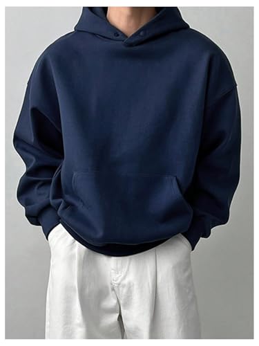 OYOANGLE Men's Long Sleeve Drop Shoulder Pullover Hoodies Basic Solid Pocket Hooded Sweatshirts3
