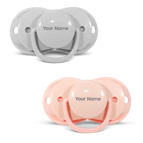 Image of RaZbaby Keep-It-Kleen Baby Pacifier 2-Pack Closes When Dropped - BPA-Free Silicone Orthodontic Nipple, Ideal for Travel, Nipple Stays Clean, 0-36 Months - Pink /Grey - Personalized