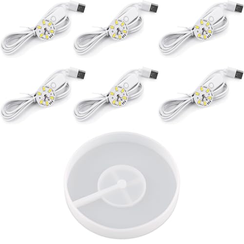Actvty Round Display Base Silicone Mold With 6Pcs Led Light For Resin Casting, Usb Powered For Lamp Resin Molds Diy Epoxy Craft Luminous Lamp Base Home Decorations