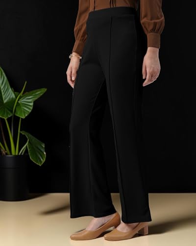 Image of Women Solid Flared Trousers Pack of 2 | High Waist Stretchable Office Pants for Women | Formal Bell Bottom Palazzo Trouser Combo