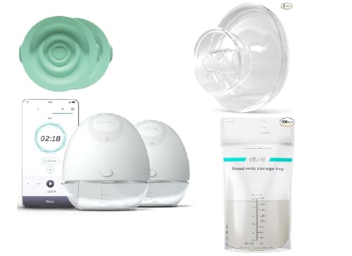 Image of Elvie Advanced Pumping Solutions - Breast Pump - Double, Wearable with App, Breast Pump Seals (2 Pack), Breast Shield - 28mm (2 Pack) and Breastmilk Storage Bags (100 Pack)