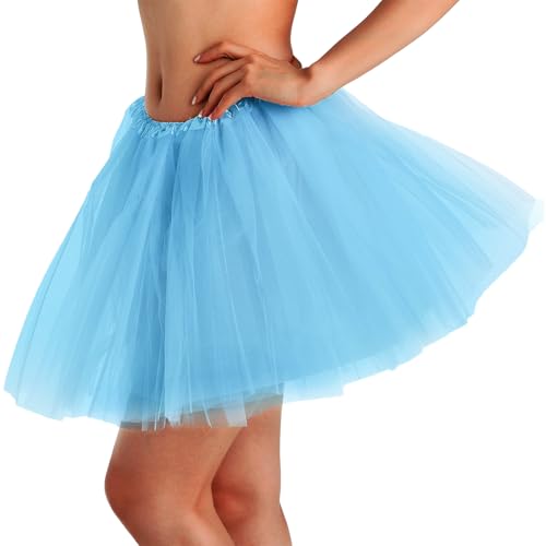 Phantomon Tutu Skirt Womens Teens Classic Elastic 4 Layered Tulle Ballet Tutu Skirt Adult Size Non See-Through Light Blue