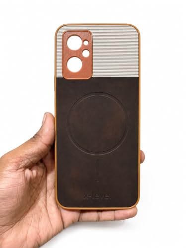 Image of Bintage Mac Safe Design Hard Slim Back Case | Soft Border Camera Protect | Dual PU Leather Finish Back Cover Compatible for Realme 9i 4G - White & Cherry Brown