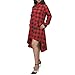 Womens Plaids V Neck Long Sleeve Dress Irregular Hem Button Casual Shirt Dress Fashion Printing Shirt Dress Pocket (Medium,Red)