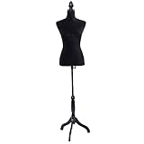 Giantex Female Mannequin Torso Body Dress Form with Black Adjustable Tripod Stand, 51.2’’-66.2’’ Adjustable Height Non-Straight Pinnable for Pants Clothing Dress Jewelry Display (Black)