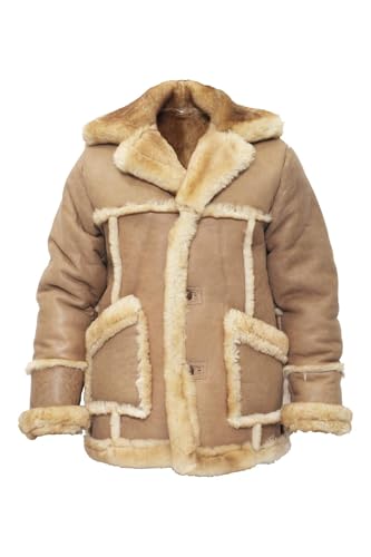 Infinity Leather Mens Designer Beige Long Winter Real Sheepskin Coat - Main Image