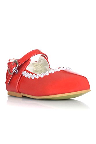 Zapatos para niñas con hebilla de ajuste seguro para bautizos en rojo