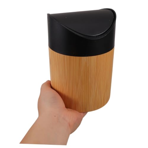 TOYANDONA Mini Bambusowy Kosz Śmieci z Uchylną Pokrywą Mały Elegancki Pojemnik Biurko Do Łazienki Toaletki Kącika Kawowego i Biura z Naturalnym Wzorem Drewna