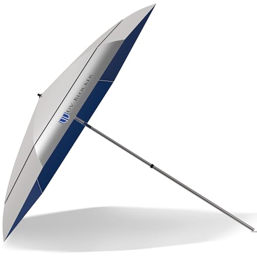 UV-Blocker 7.5 Ft Beach Umbrella UV Sun Protection Heavy Duty Sun Blocking Windproof Auto Open Vented Double Canopy UPF 55+ Blocks 99% of UVA UVB Rays