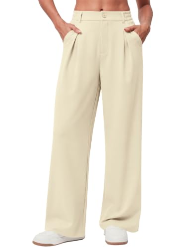 LOMON Women's Fall Wide Leg Trousers Casual Dress Pants with Pockets, Elastic Waist - image 2