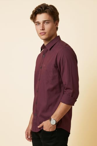 Image of Peter England Men's Slim Fit Full Sleeve Casual Shirt in Twill Weave Cotton