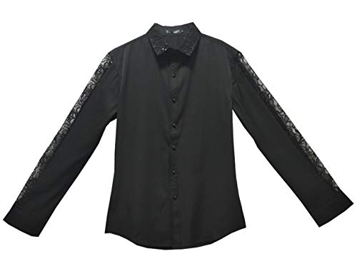 OUYE Men's Slim Fit Long Sleeve Casual Shirt XX-Large Black Lace Sleeve
