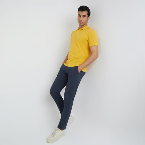 Image of Raymond Men's Modern Fit Solid Pattern Pure Cotton Polo Neck Half Sleeve Casual T-Shirt