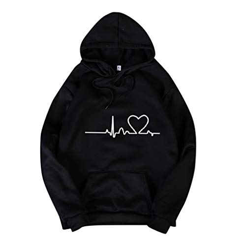 Hooded Sweater Valentine Day Couple Matching Lovers Heartbeat Signal Printing Pullover Fall Winter Pullover Top