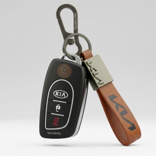 Image of Premium Leather Keychain Metal Hook Compatible with Durable Faux Leather Brown Strap with Heavy-Duty Alloy Clip Stylish Bike & Car Key Holder