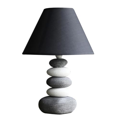 Genérico Lámpara de mesa noche moderna con pantalla tela y diseño piedra cerámica, ideal for dormitorio, oficina o pasillo(Large)