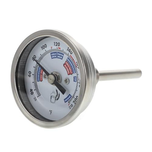 Hohopeti Termómetro Para Vino Doméstico De Acero Inoxidable 304 Resistente Corrosión y Óxido Dial Axial Bimetálico De 2 Pulgadas, Ajuste Roscado Seguro Para Elaboración De Cerveza y Vino Casero