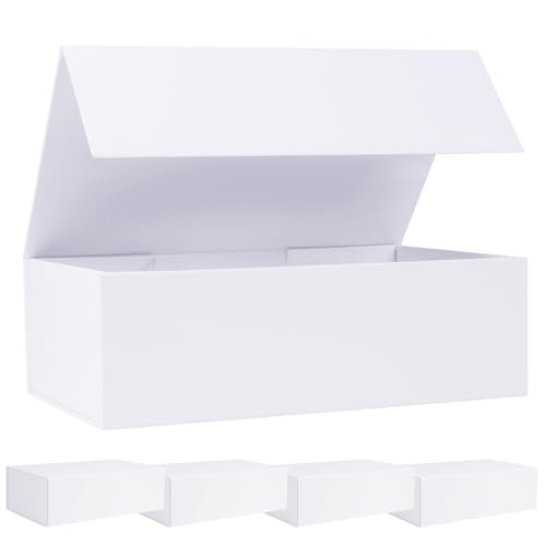 LFBOX White Gift Box with Magnetic Lids 13.8x8.3x4.4 in Large Bridesmaid Groomsman Proposal Boxes 5 Pack Collapsible Rectangle Storage Box
