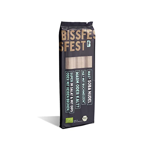 Bissfest BIO Soba Nudeln 250 g - Asiatische Nudeln mit herb-nussigem Geschmack mit Buchweizenanteil für japanische Suppen und Wok Gerichte - Vegan Cover