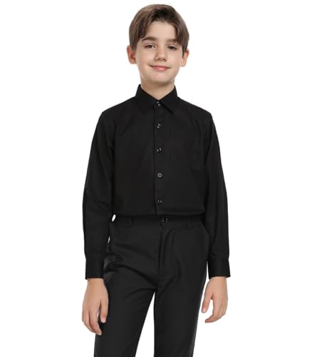 Boys Shirt with Pocket Solid Long Sleeve Button Down Uniform Shirts for Toddlers Teens (2-18 Years)3
