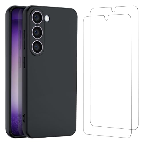 NEW'C Hülle für Samsung Galaxy S23 - Super Thin Silikon Schwarz und 2 × Panzer Schutz Glas für Samsung Galaxy S23 - Ultr...