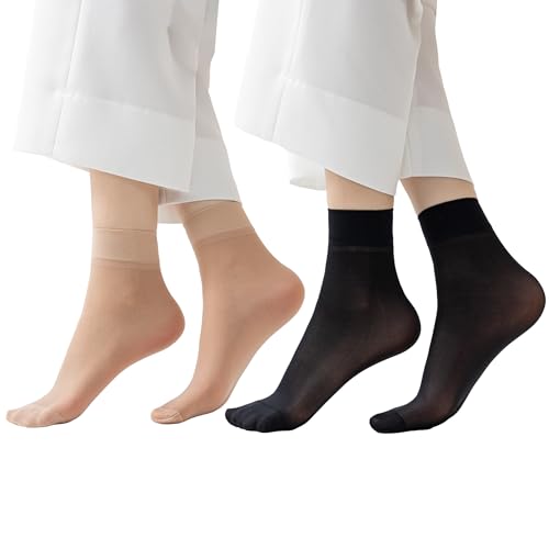 FITU Womens 30D Ankle Nylon Sheer Socks Ankle High Tights Hosiery for Women (6 Pairs Beige 6 Pairs Black)