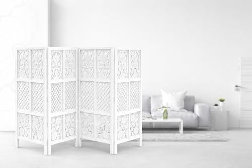 Image of Wooden Room Wall Partition /Divider /Separator for Home Decor /Living Room /Bedroom /Office /Kitchen, White, (4 Feet 4 Panel)