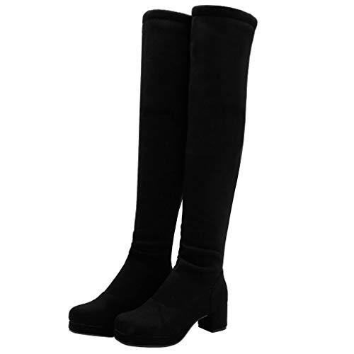 Caradise Womens Stretchy Faux Suede Thigh High Chunky Platform Over The Knee Boots